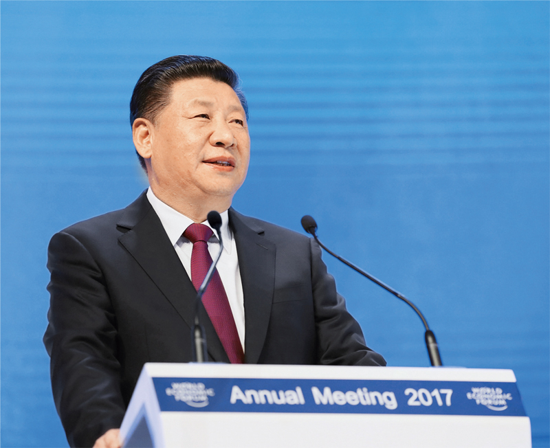 2017年1月17日，習(xí)近平主席在瑞士達(dá)沃斯國際會議中心出席世界經(jīng)濟(jì)論壇2017年年會開幕式，并發(fā)表題為《共擔(dān)時(shí)代責(zé)任 共促全球發(fā)展》的主旨演講。